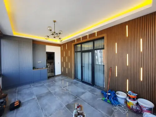 Ahşap çıtalama detayı ve LED aydınlatma